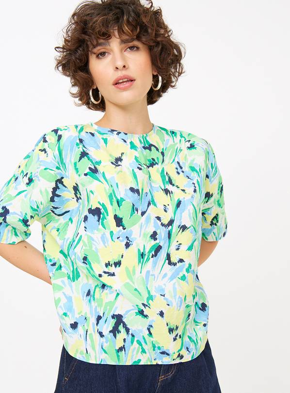 Green Floral Woven Short Sleeve T-Shirt 10